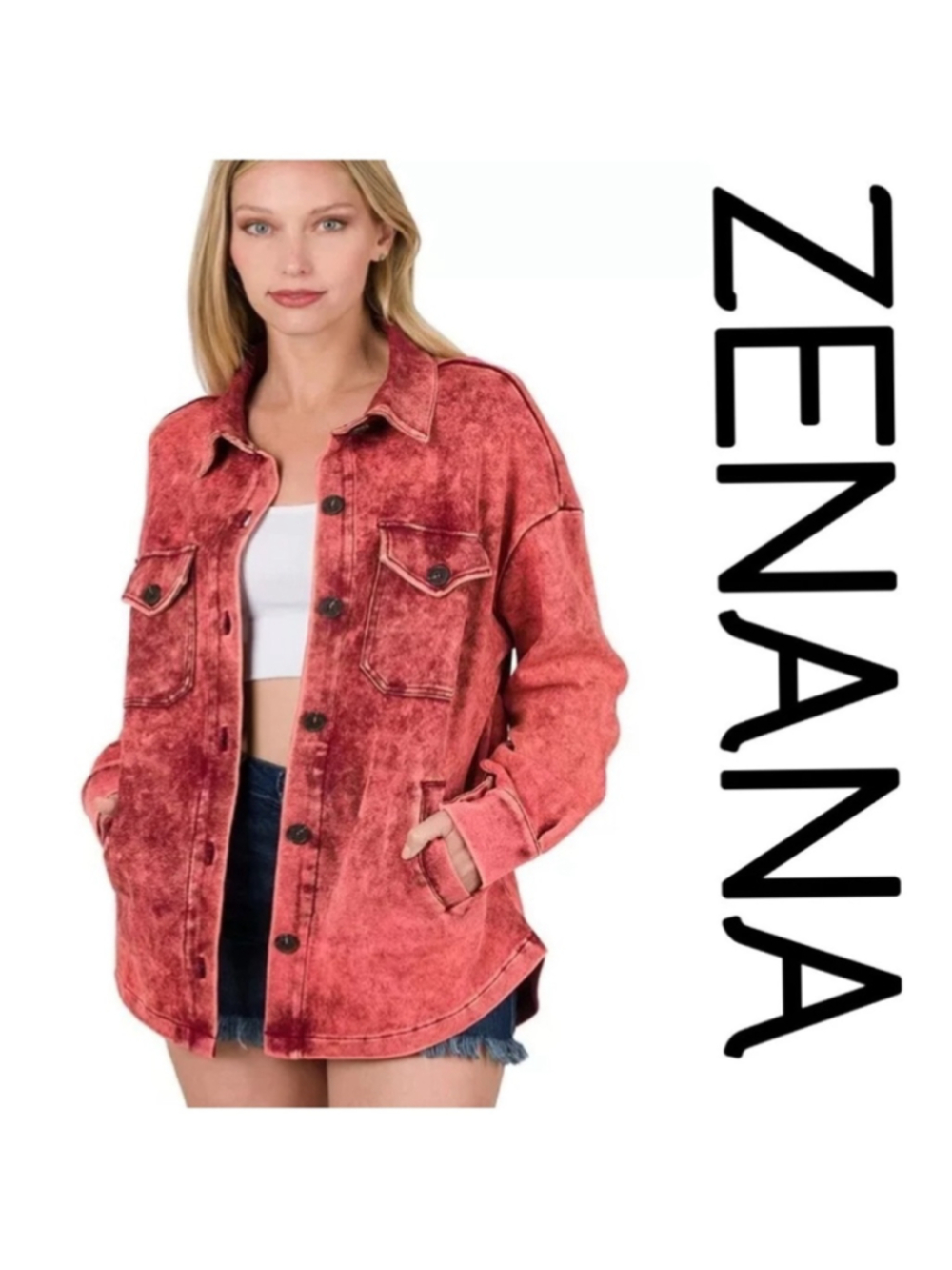Zenana Shacket mineral washed light soft comfort fall winter plus girls sz 3X